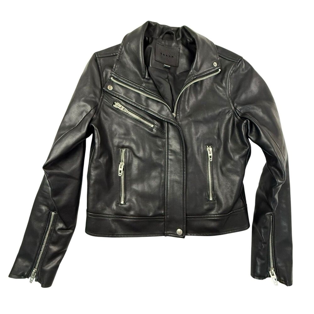 Blank NYC Faux Leather Moto Jacket Small Black Full Zip Biker Vegan Retro